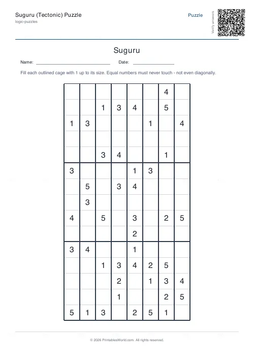 Free printable suguru puzzle (8x8, with answer key), PDF download