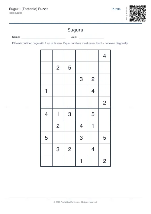 Free printable suguru puzzle (Medium), PDF download