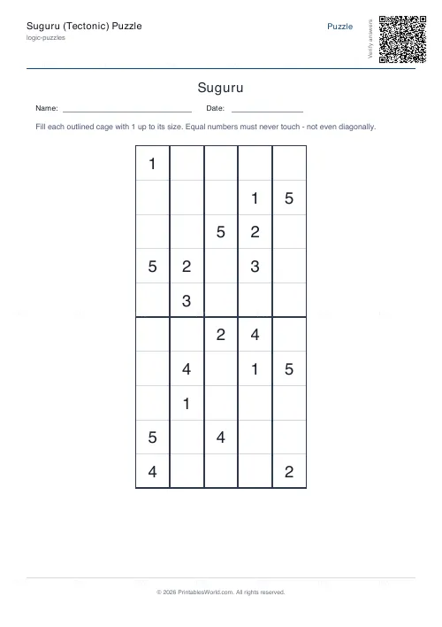 Free printable suguru puzzle (5x5), PDF download