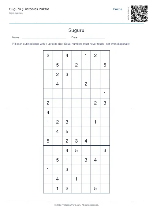 Free printable suguru puzzle (7x7), PDF download