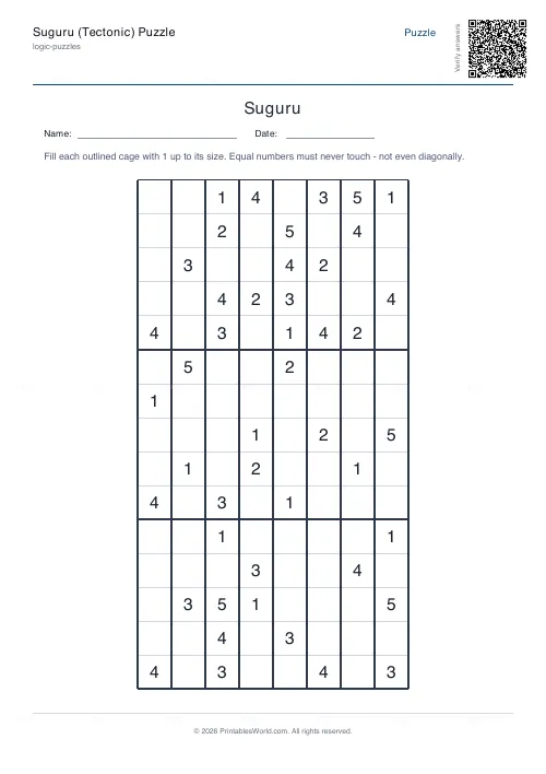 Free printable suguru puzzle (8x8), PDF download