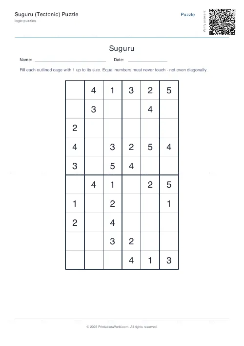 Free printable suguru puzzle (Easy, with answer key), PDF download