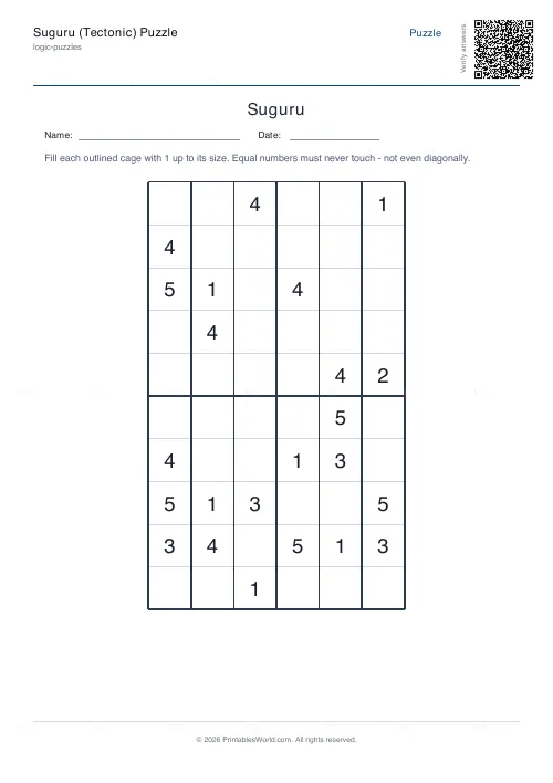 Free printable suguru puzzle (Medium, with answer key), PDF download