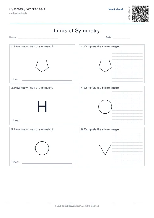 Free printable lines of symmetry worksheet — Mixed, with answer key — PDF download