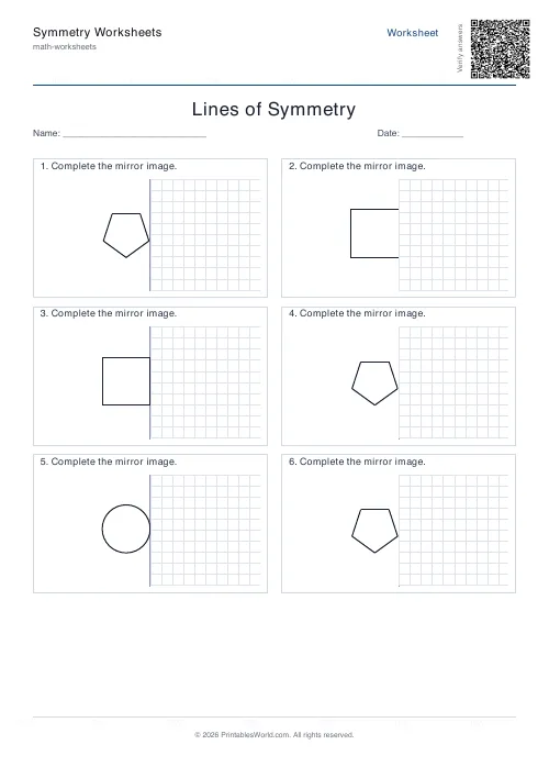 Free printable lines of symmetry worksheet — Complete the figure — PDF download