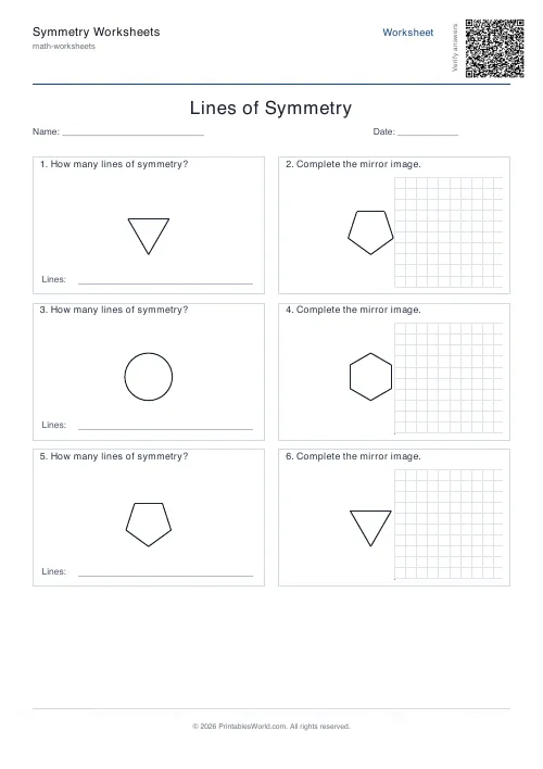 Free printable lines of symmetry worksheet — Basic shapes — PDF download