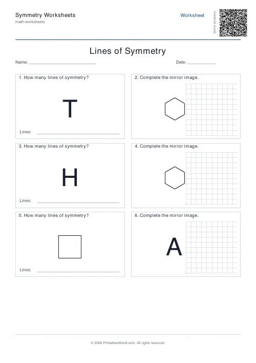 Free printable lines of symmetry worksheet — Mixed — PDF download