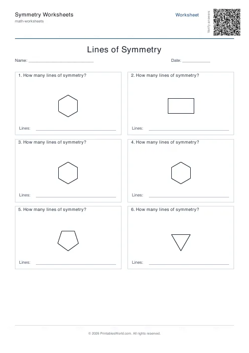 Free printable lines of symmetry worksheet — Identify lines of symmetry, with answer key — PDF download
