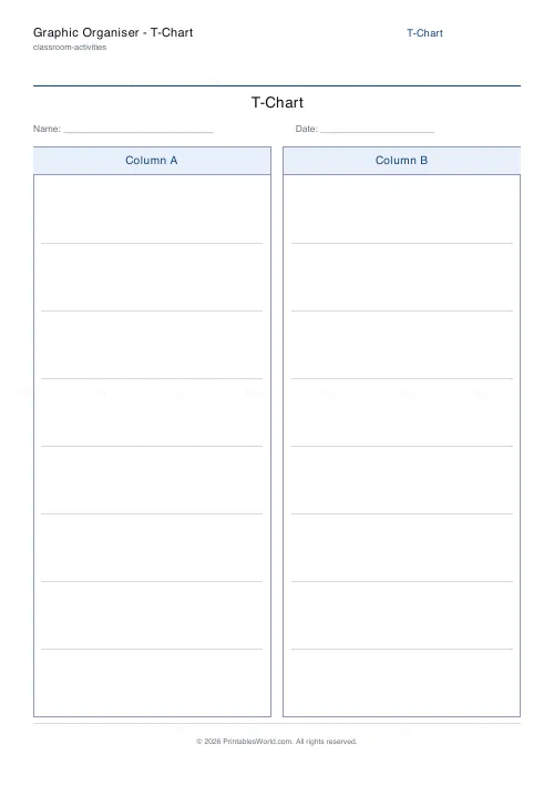 Free printable t-chart organiser (8), PDF download