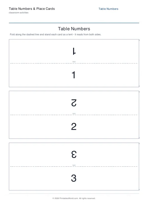 Free printable table numbers & place cards — PDF download