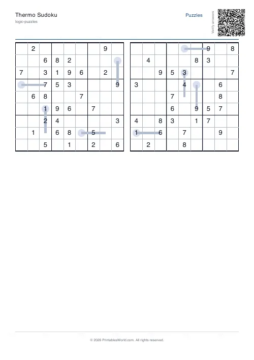 Free printable thermo sudoku puzzle — with answer key — PDF download
