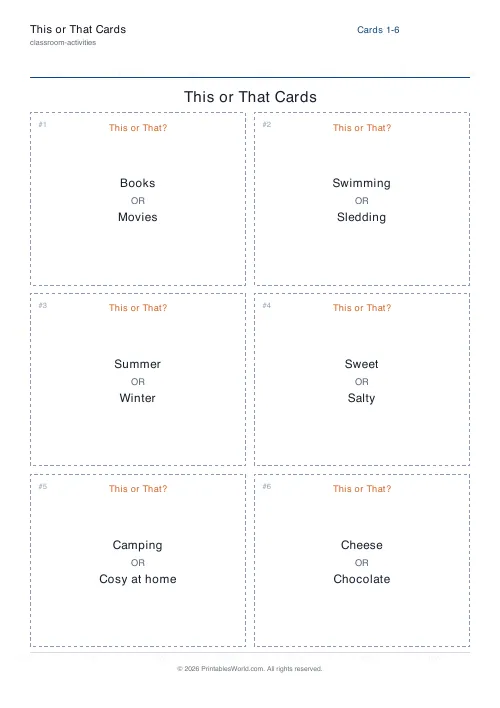 Free printable this or that cards — PDF download