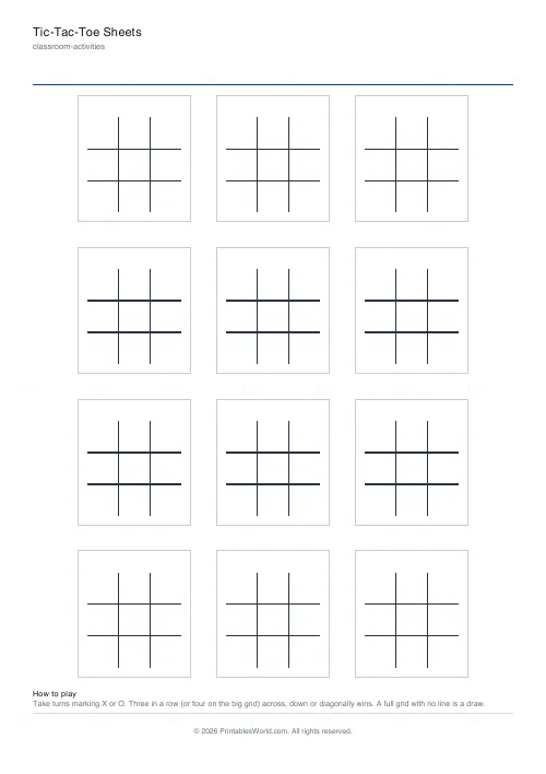 Free printable tic-tac-toe sheet (12 grids), PDF download