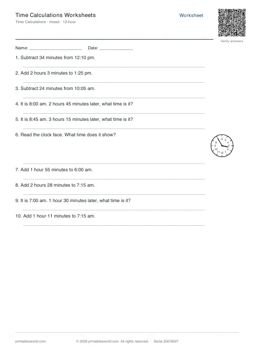 Free printable time Calculations Worksheets PDF — sheet 2