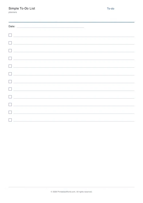 Free printable simple to-do list — 12 items — PDF download