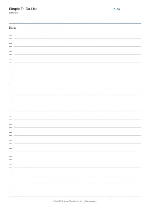 Free printable simple to-do list — With date — PDF download