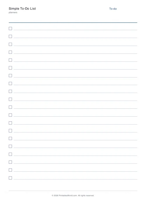 Free printable simple to-do list — No date — PDF download