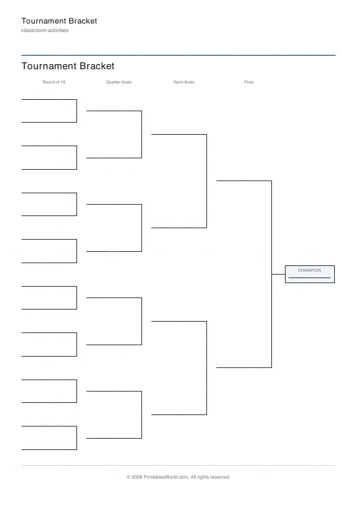 Free printable tournament bracket (16 teams), PDF download