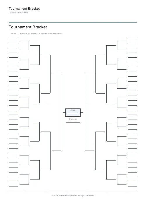 Free printable tournament bracket (64 teams), PDF download