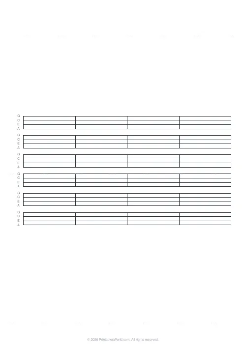 Free printable ukulele tab paper (6 staves), PDF download