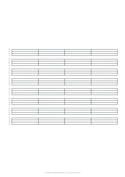 Free printable ukulele tab paper (8 staves), PDF download