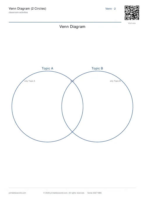 Free printable venn Diagram (2 Circles) PDF — sheet 1