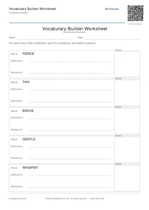 Free printable vocabulary Builder Worksheet PDF — sheet 10