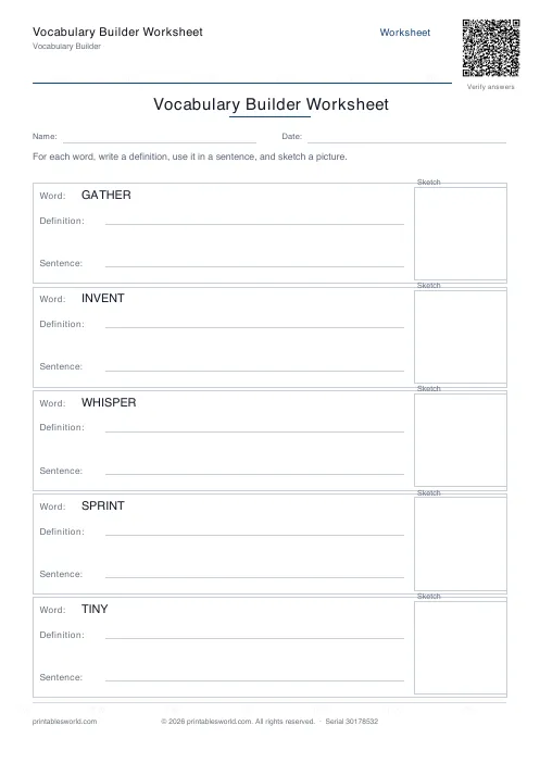 Free printable vocabulary Builder Worksheet PDF — sheet 11