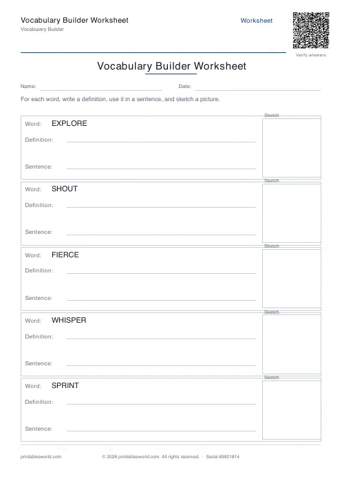 Free printable vocabulary Builder Worksheet PDF — sheet 2