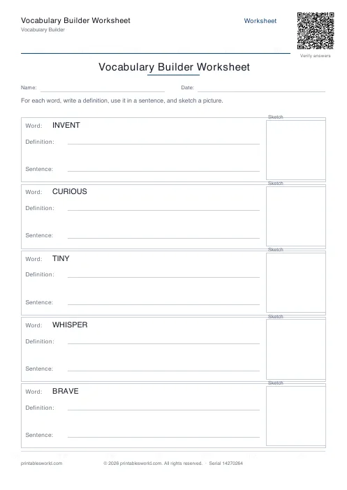 Free printable vocabulary Builder Worksheet PDF — sheet 3