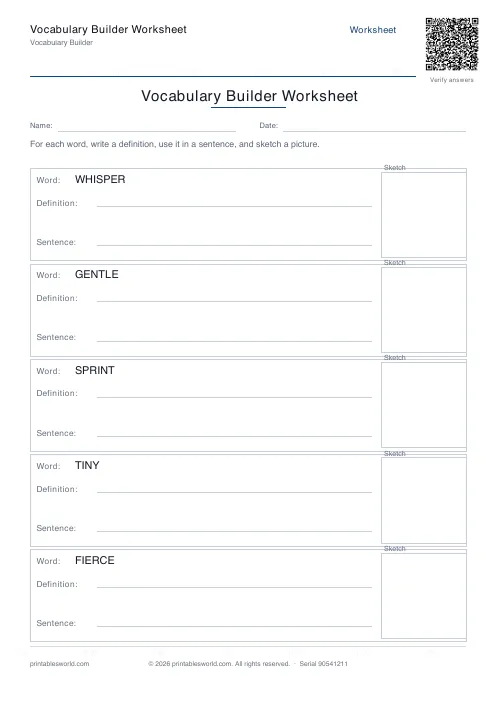 Free printable vocabulary Builder Worksheet PDF — sheet 4
