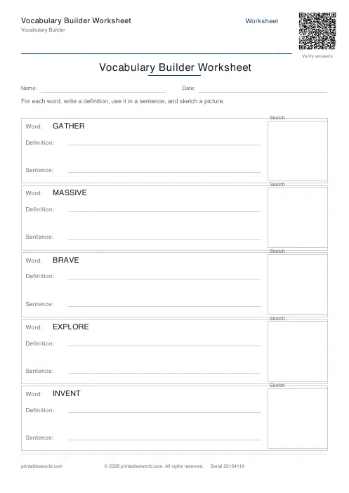 Free printable vocabulary Builder Worksheet PDF — sheet 5