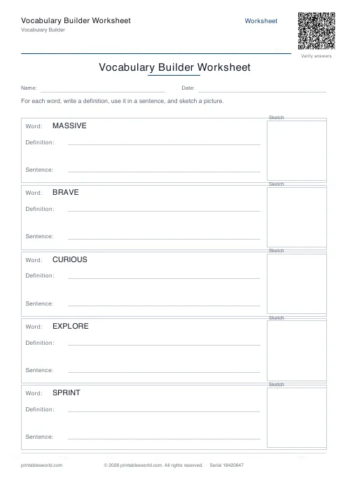 Free printable vocabulary Builder Worksheet PDF — sheet 6