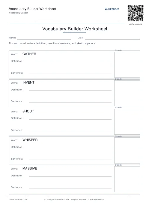Free printable vocabulary Builder Worksheet PDF — sheet 7