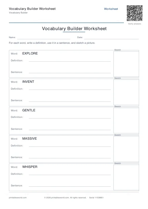 Free printable vocabulary Builder Worksheet PDF — sheet 8