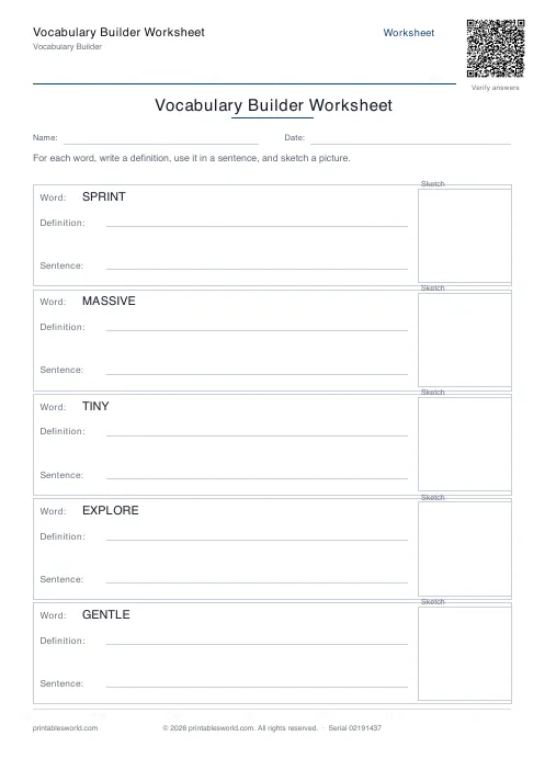 Free printable vocabulary Builder Worksheet PDF — sheet 9