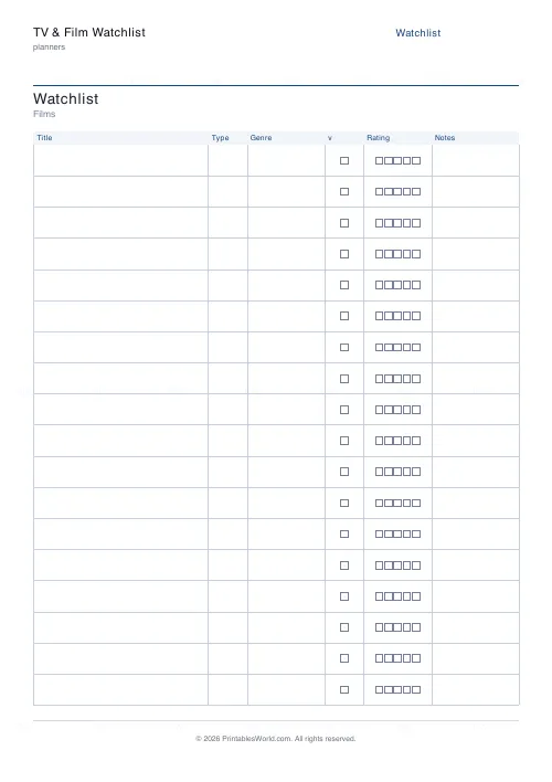 Free printable watchlist (Films), PDF download