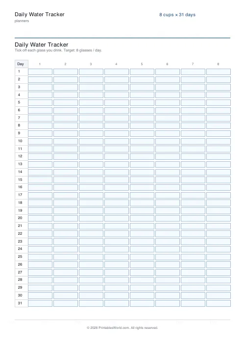 Free printable water tracker — 8 glasses — PDF download