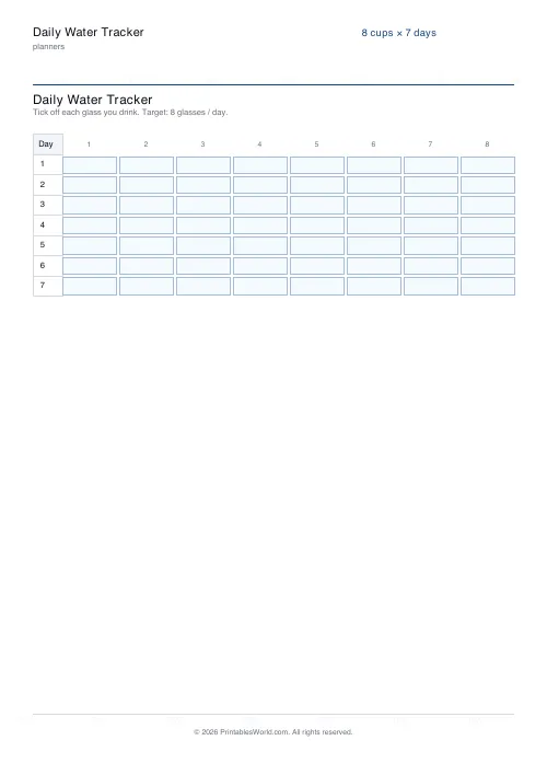 Free printable water tracker — 1 week — PDF download
