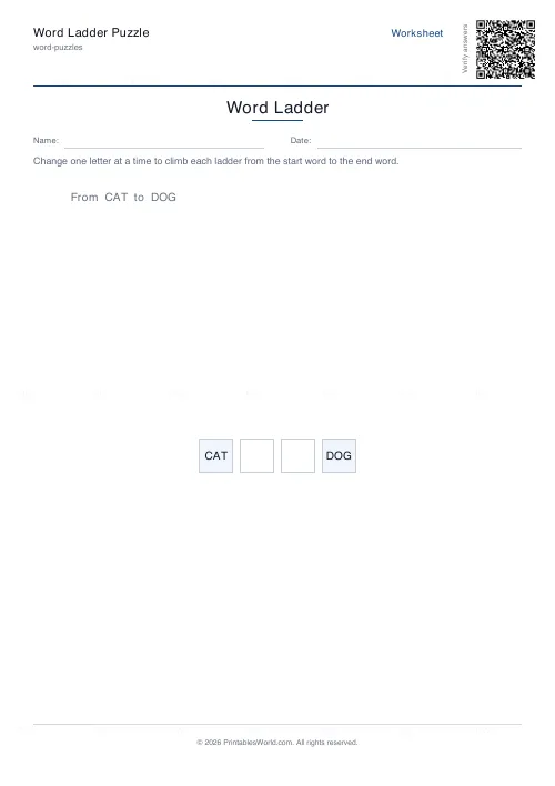 Free printable word ladder puzzle (1 ladder), PDF download