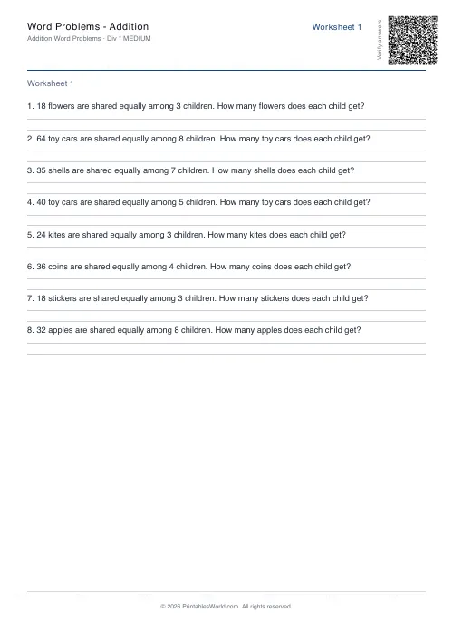 Free printable word Problems — Addition PDF — sheet 4
