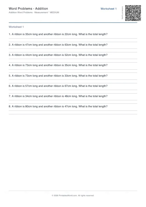 Free printable word Problems — Addition PDF — sheet 7