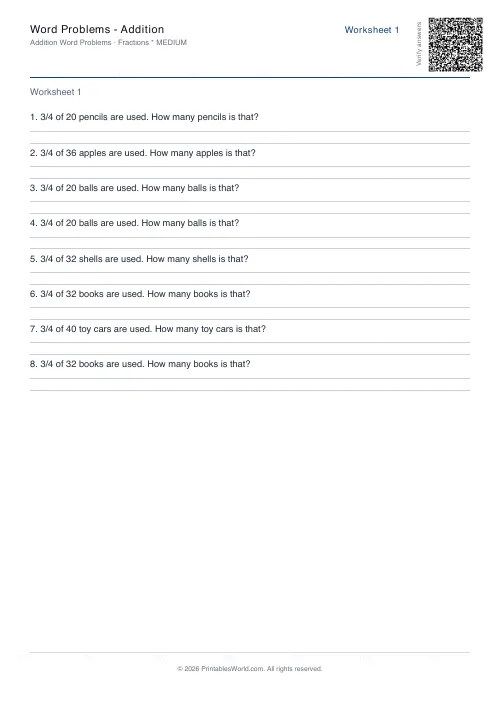 Free printable word Problems — Addition PDF — sheet 8