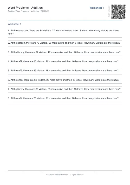 Free printable word Problems — Addition PDF — sheet 9