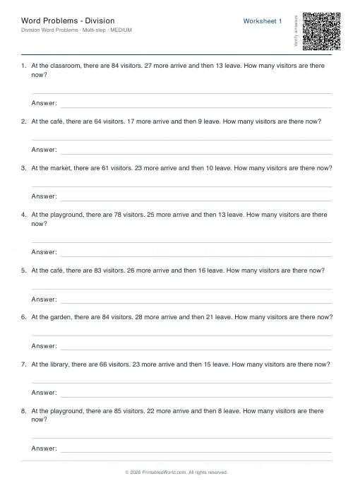 Free printable math word problems worksheet (Multi-step), PDF download