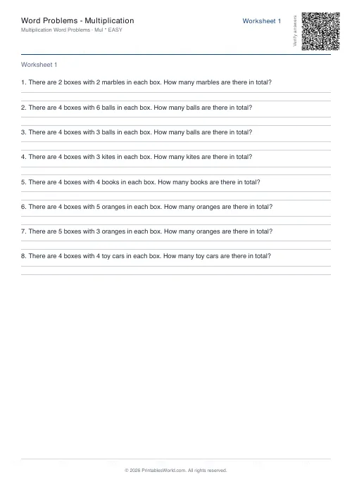 Free printable math word problems worksheet — Easy — PDF download