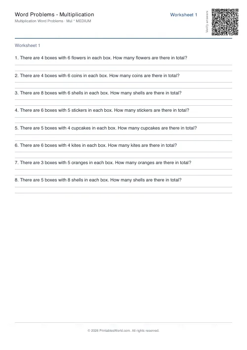 Free printable math word problems worksheet — Medium — PDF download