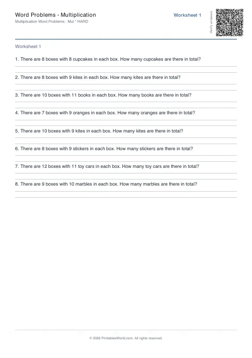 Free printable math word problems worksheet — Hard — PDF download