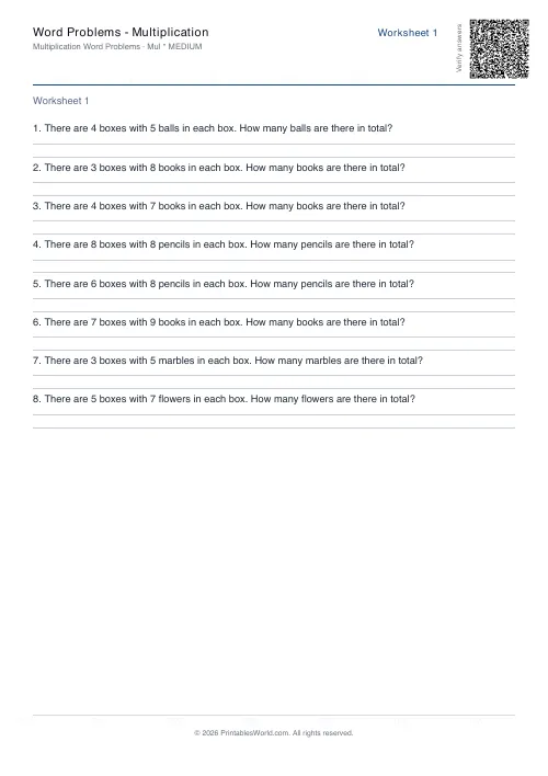 Free printable math word problems worksheet — Multiplication — PDF download