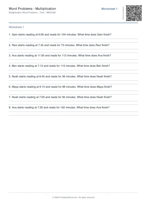 Free printable math word problems worksheet — Time — PDF download
